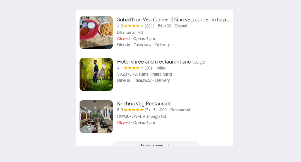 Google Business Listing for Veg Restaurants